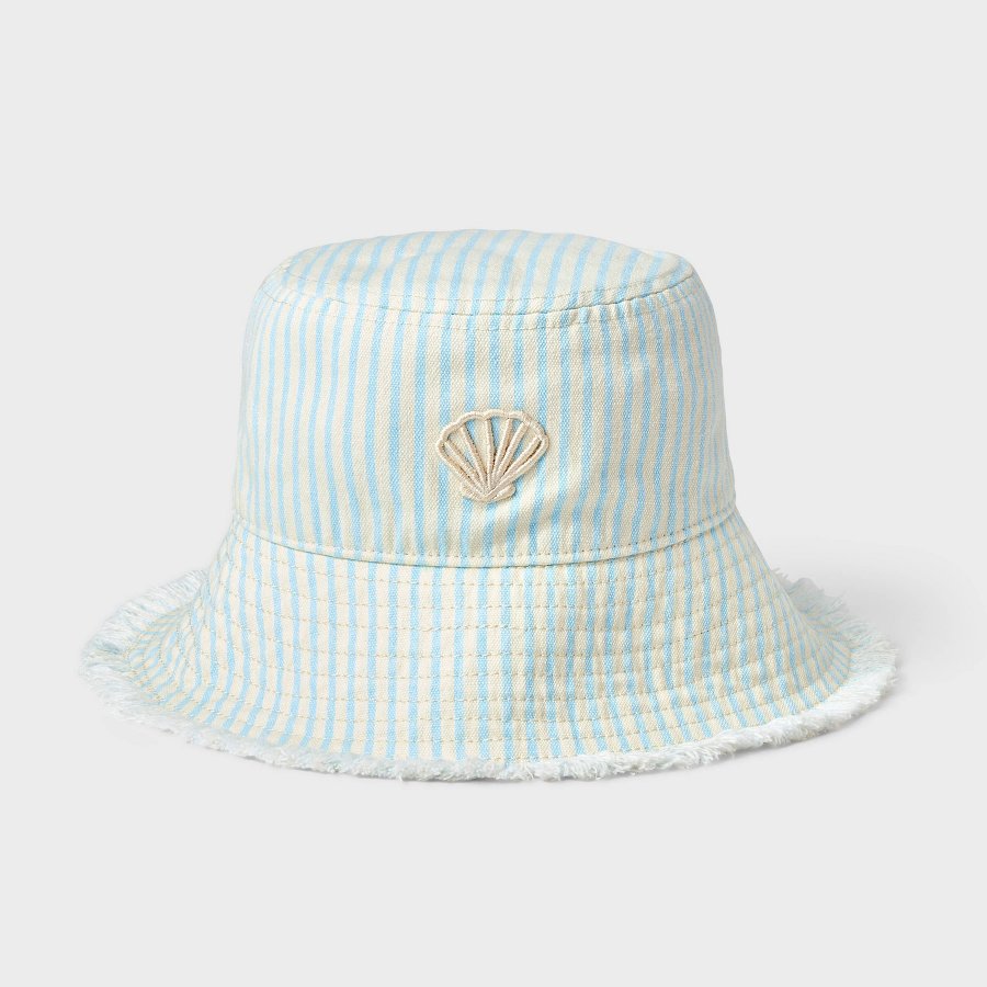Girls striped bucket hat in pastel colors on a white background