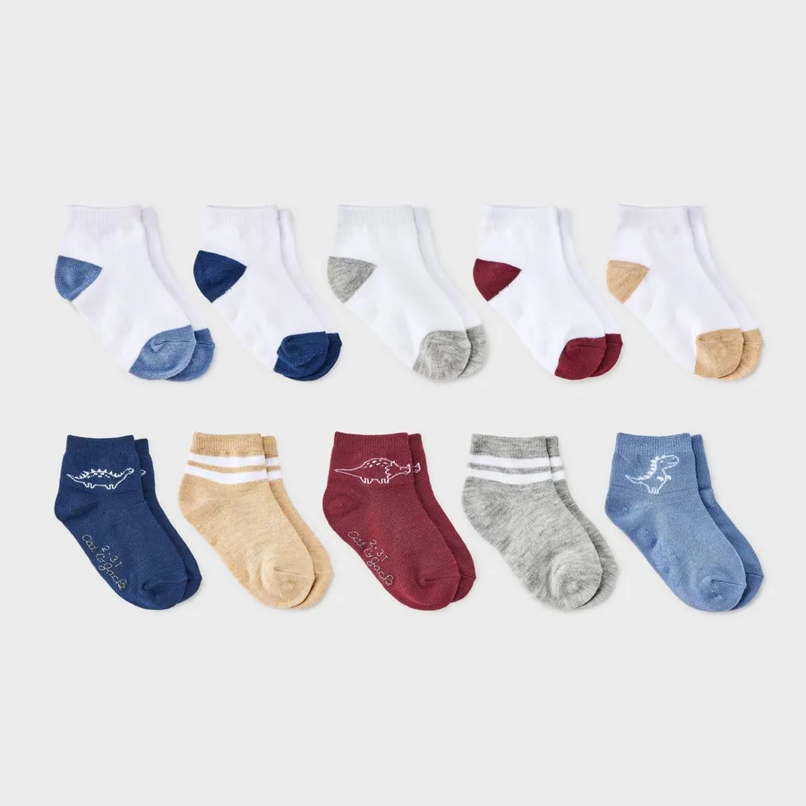 Cat & Jack toddler ankle socks in a multi pack with dinosaur stripes and bright colors