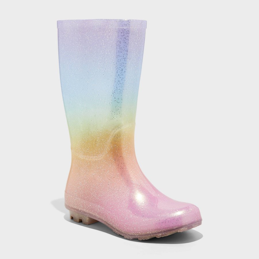 Kids glitter rain boot with ombre shaft on a white background